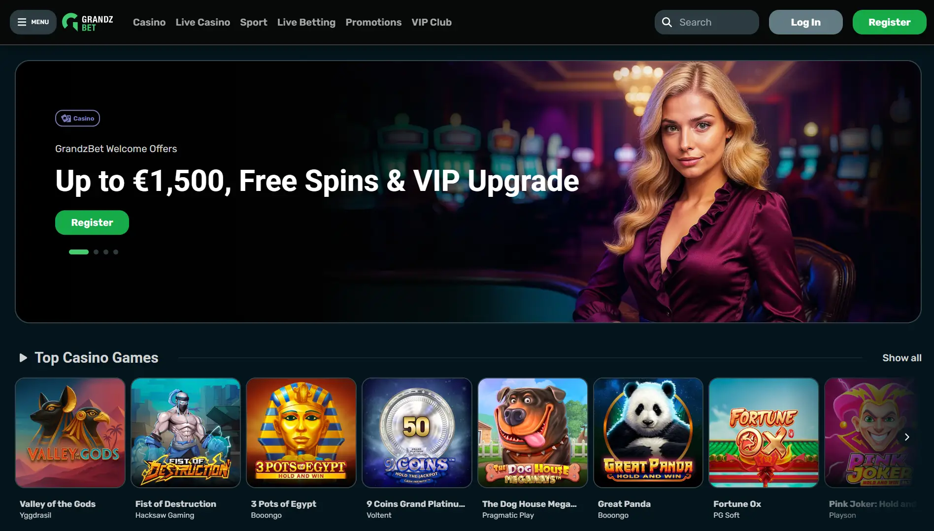 Lobby casino Grandz Bet con bono de bienvenida giros gratis y tragaperras